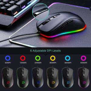 DAREU Wired Gaming Mice 6000 DPI Adjustable RGB Backlit Gaming Mice EM908