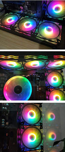 COOLMOON Billow 120mm Adjust RGB Computer Case PC Cooling Fan RGB Quiet with IR Remote New Computer Cooler RGB CPU Case Fan Three in One (3 Pcs with Controller Kits & add on RGB Light Strip )